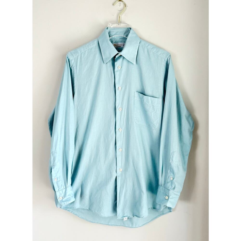 Aquascutum of London Dress Shirt Men 14.5 - 33 Vintage 80s Cotton Coastal Blue
